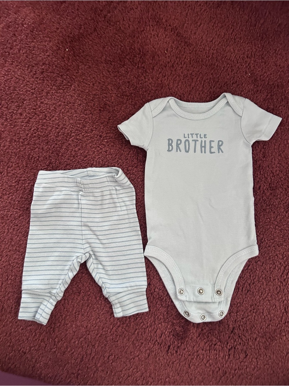 Carter's Light Blue "Little Brother" One-Piece with Striped Pants